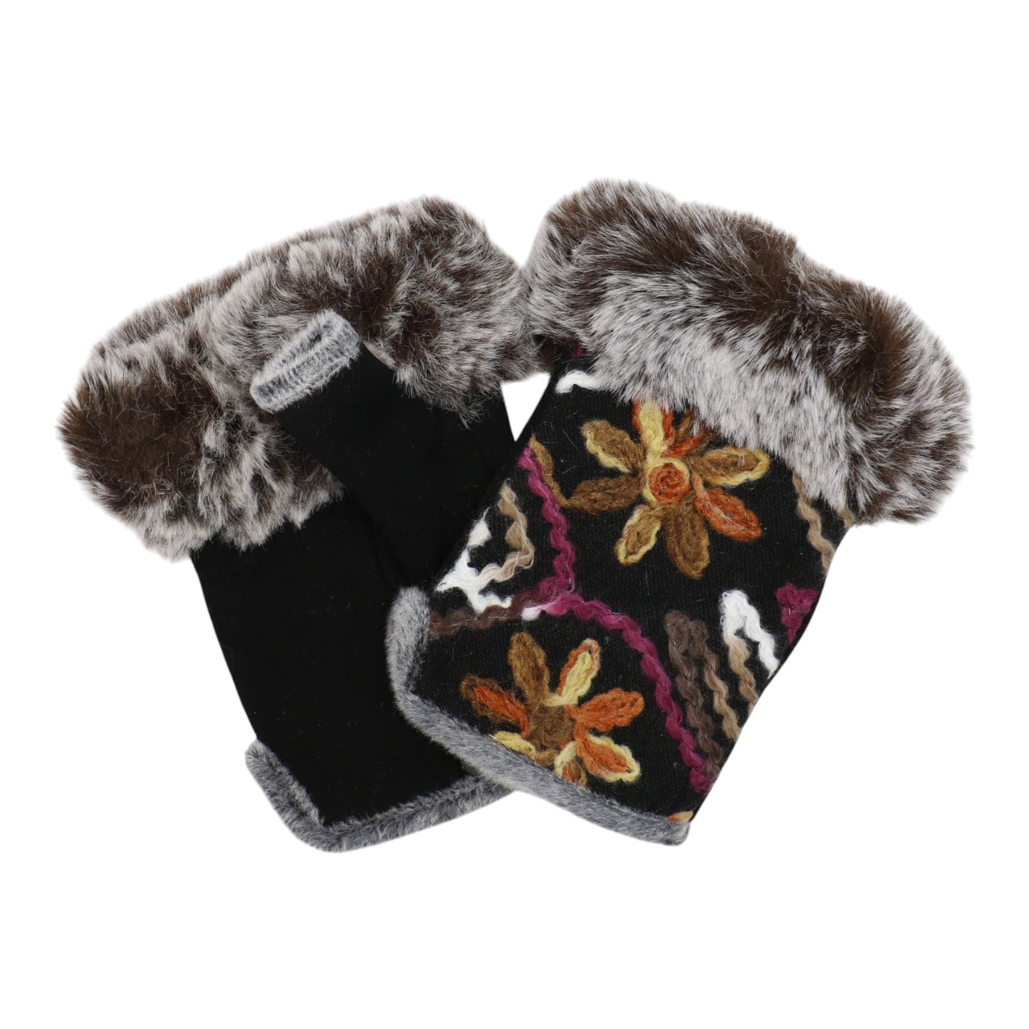 Women's Fingerless Faux Fur Flower Pattern Gloves GL187 (12PAIR)