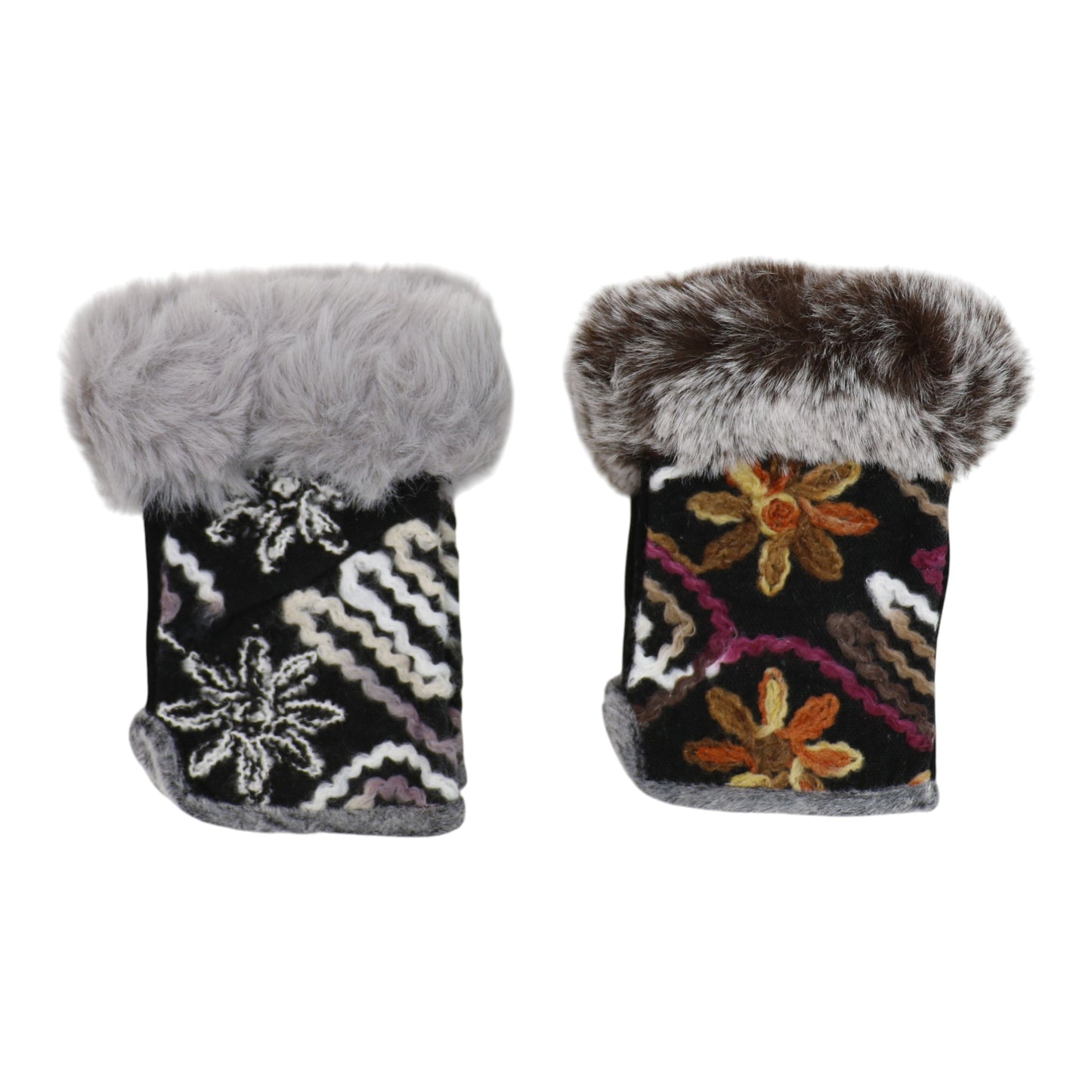 Women's Fingerless Faux Fur Flower Pattern Gloves GL187 (12PAIR)