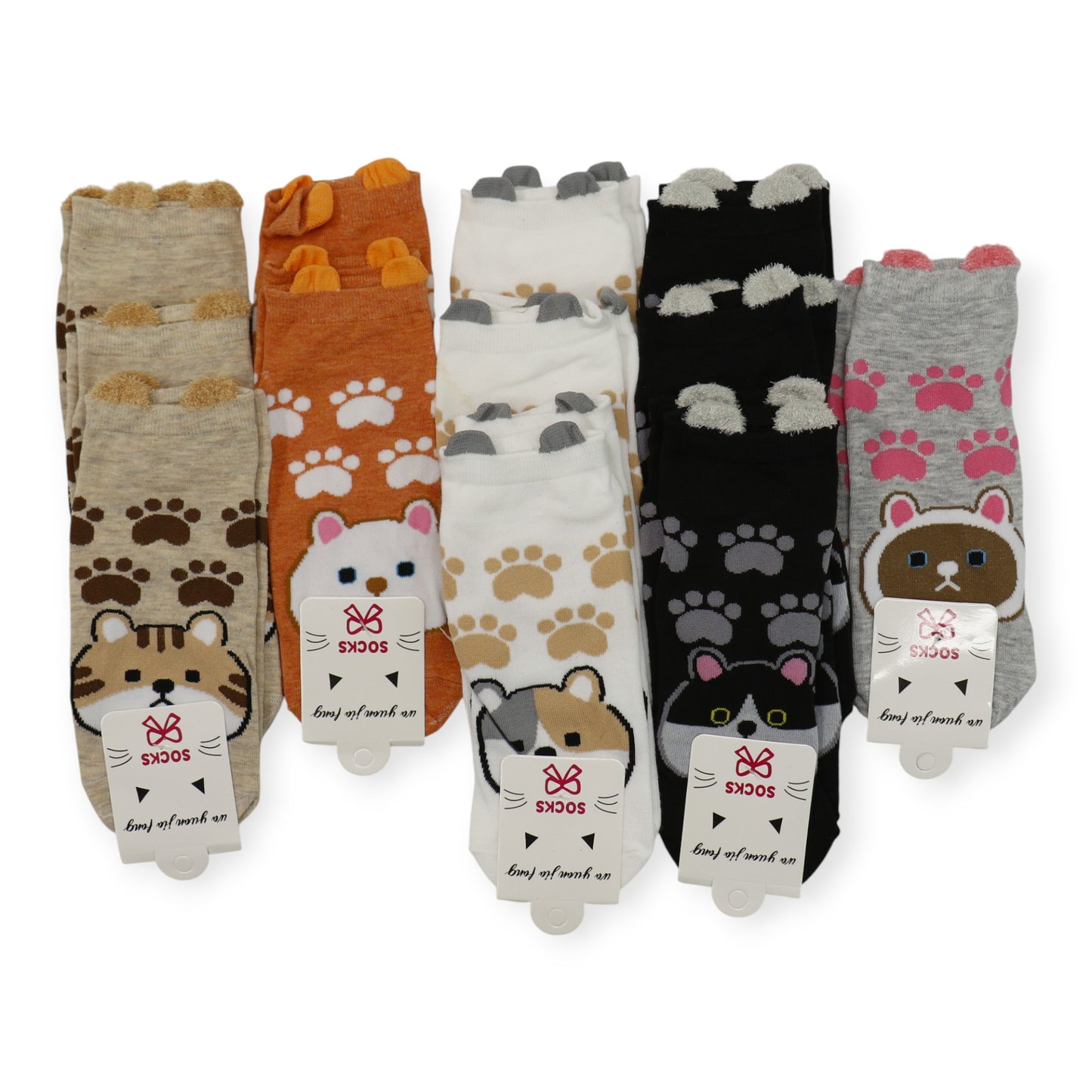 Women's Cute Cat Paw Cartoon Socks SS3517-3. (12PC)
