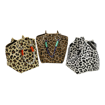leopard Pattern Cord Strap Knitted Tote Bag SS51116-47(12PC)