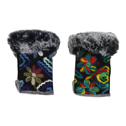 Women's Fingerless Faux Fur Flower Pattern Gloves GL187 (12PAIR)