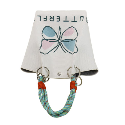 Butterfly Pattern Cord Strap Knitted Tote  Bag SS51118-1. (12PC)