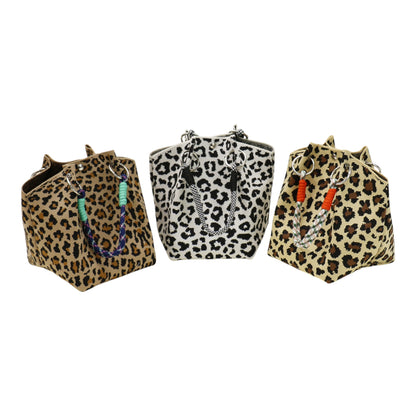 leopard Pattern Cord Strap Knitted Tote Bag SS51116-47(12PC)
