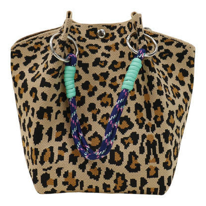 leopard Pattern Cord Strap Knitted Tote Bag SS51116-47(12PC)