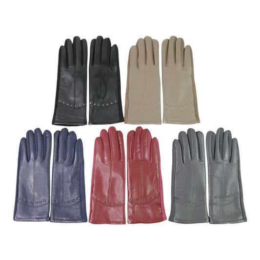 Women's Faux Leather Rhinestone Decor Gloves GL179. (12PAIR)