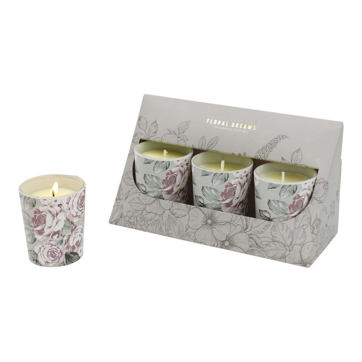 Floral dreams Glass Jar Candle Gift Set with Triangle Box SS51016-31 (3Pack)