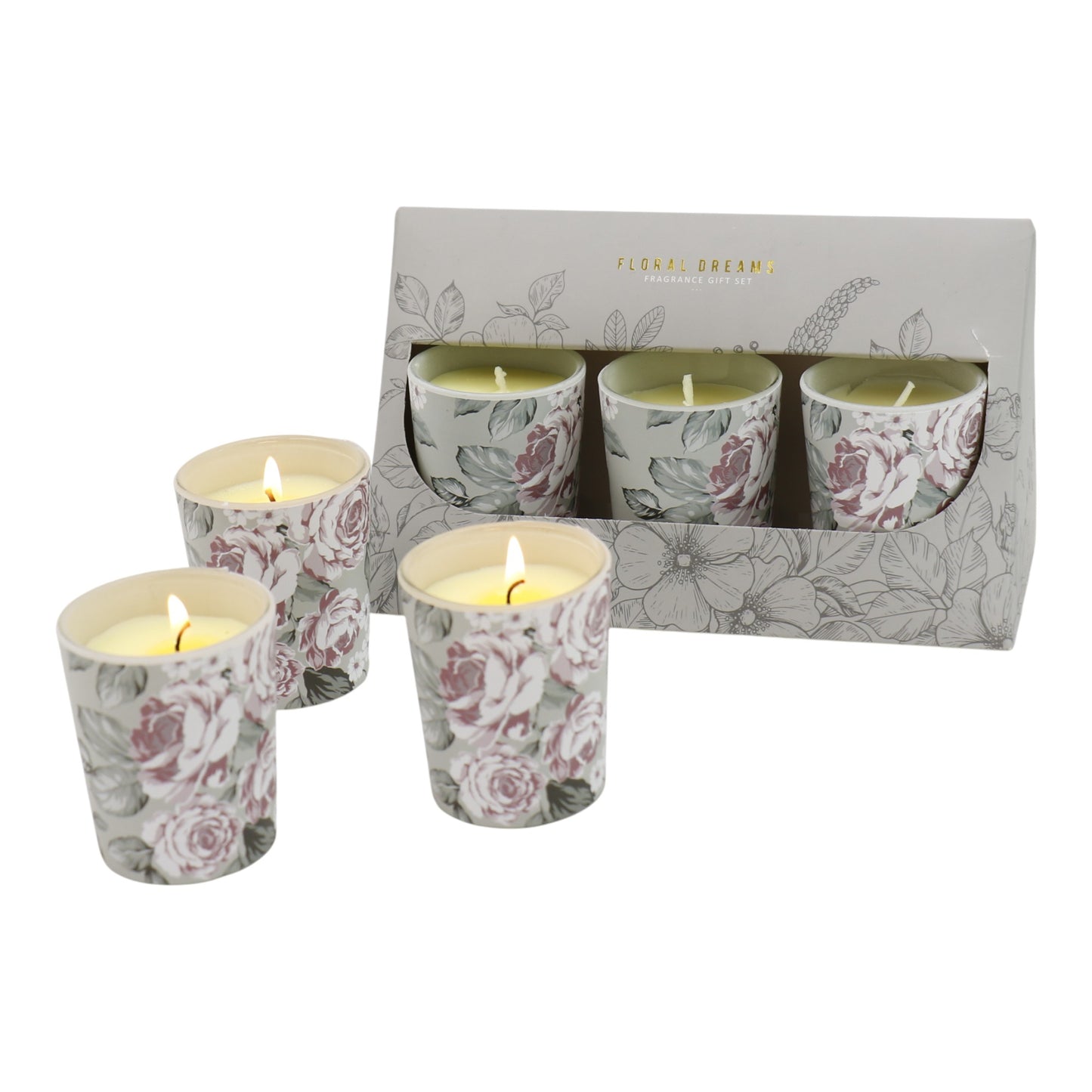 Floral dreams Glass Jar Candle Gift Set with Triangle Box SS51016-31 (3Pack)
