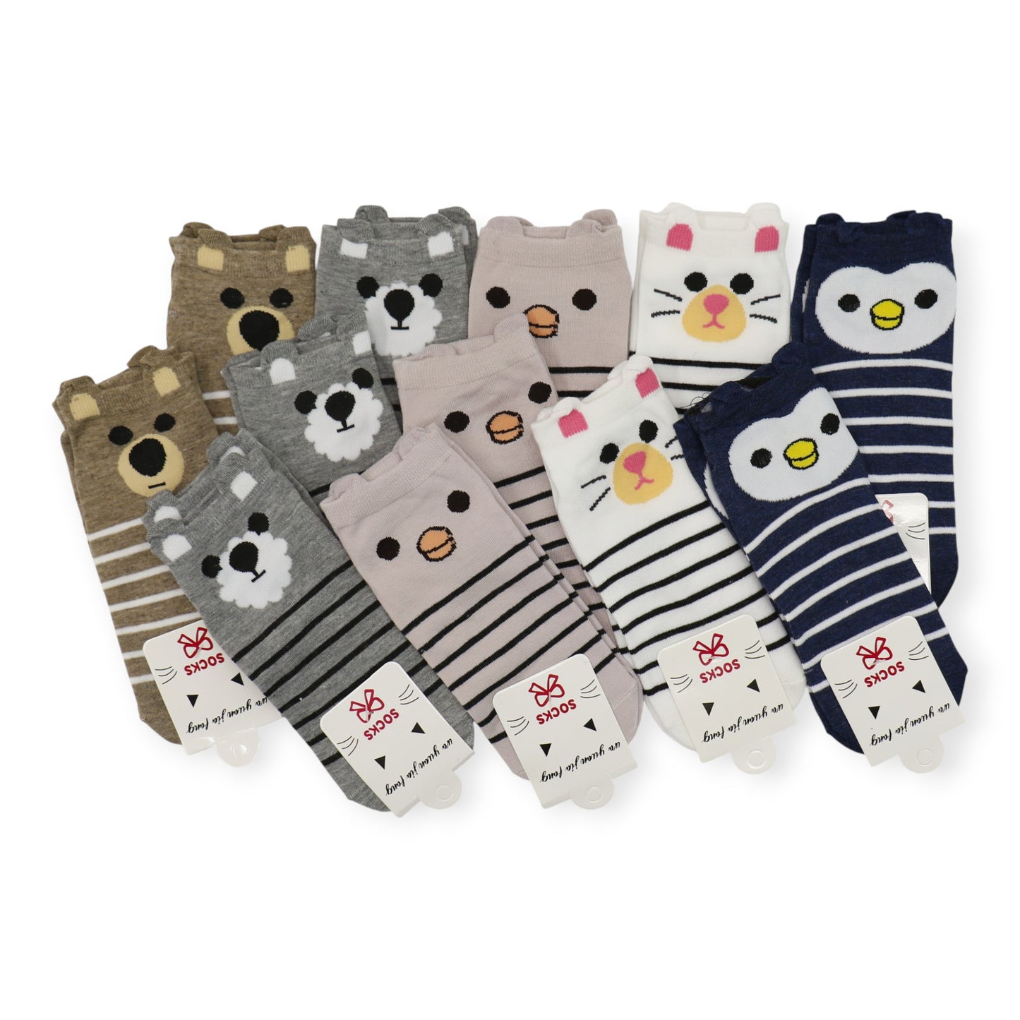 Women's Cute Animal Cartoon Ear Point Socks SS3208-100.(12PC)