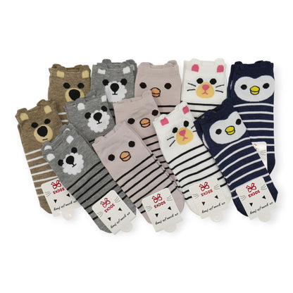 Women's Cute Animal Cartoon Ear Point Socks SS3208-100.(12PC)
