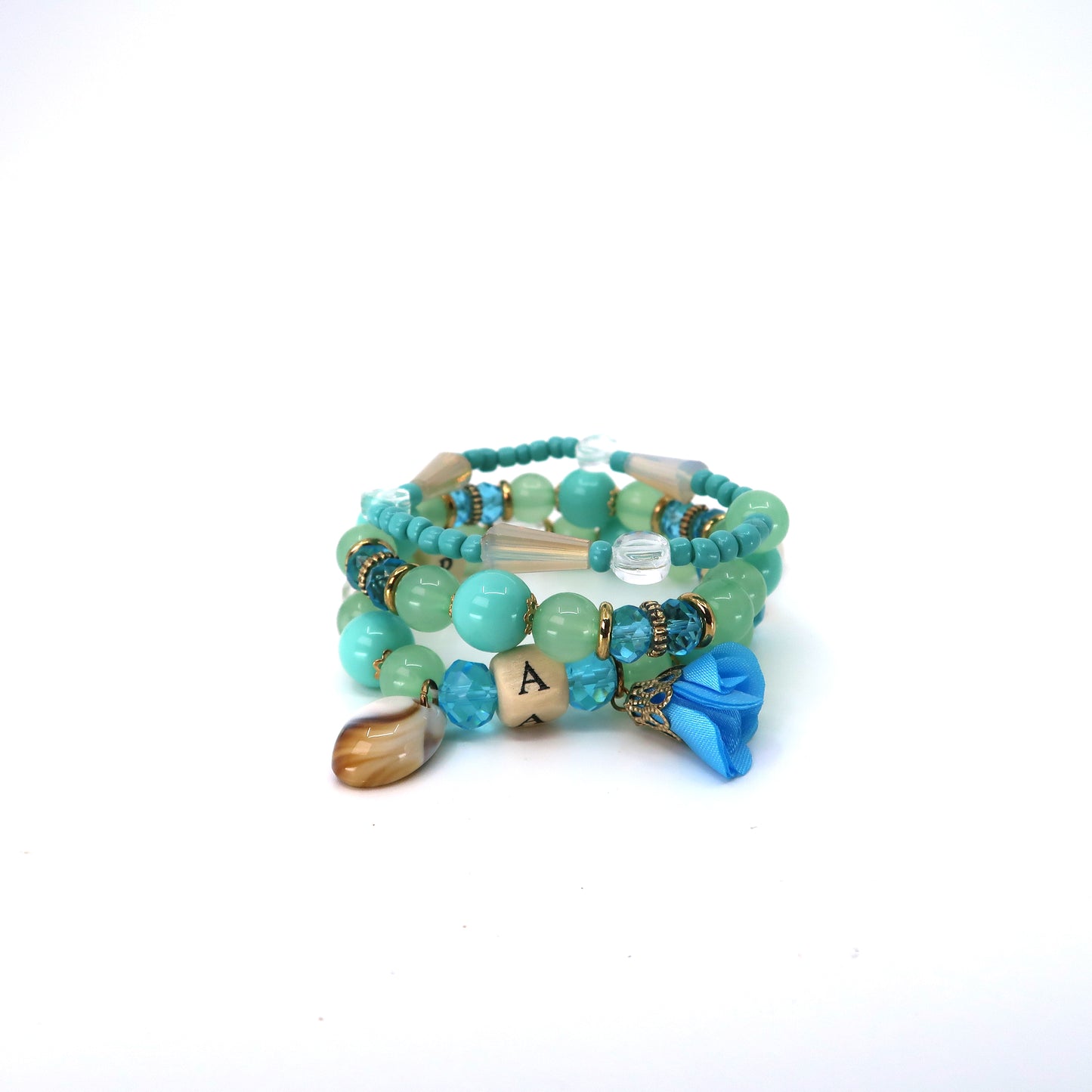 Letter N Flower Charm Ball Bracelet BR2221-27. (12PC)