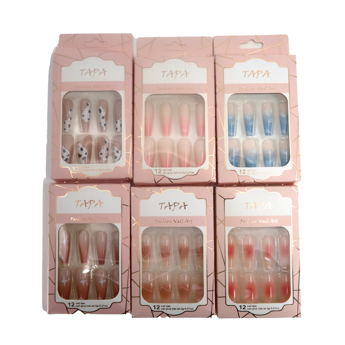 Multi Color Long Square Fake Nail Set  SS1112-18 (12PC)