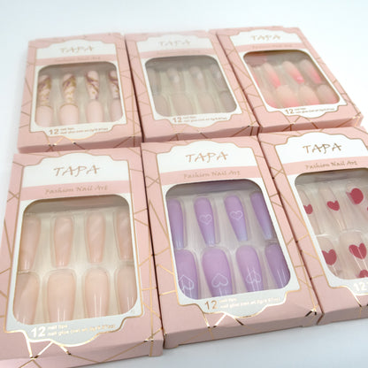 Multi Color Long Square Fake Nail Set  SS1112-18 (12PC)