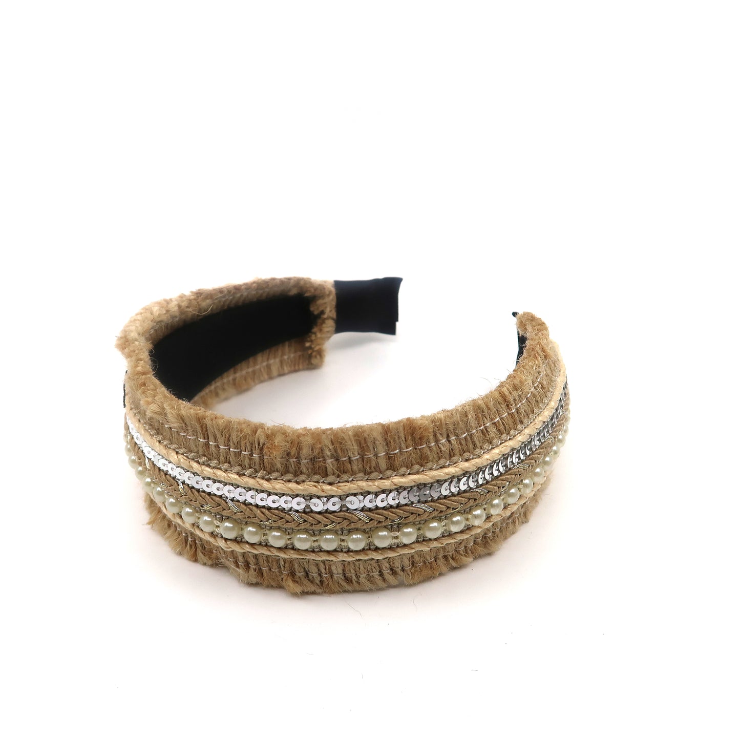 BOHO RAFFIA PEARL DECOR HEADBAND HB2417-25 (12PC)
