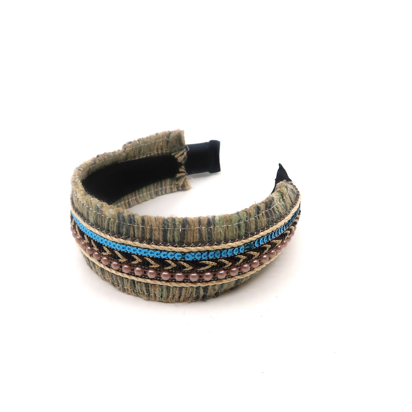 BOHO RAFFIA PEARL DECOR HEADBAND HB2417-25 (12PC)