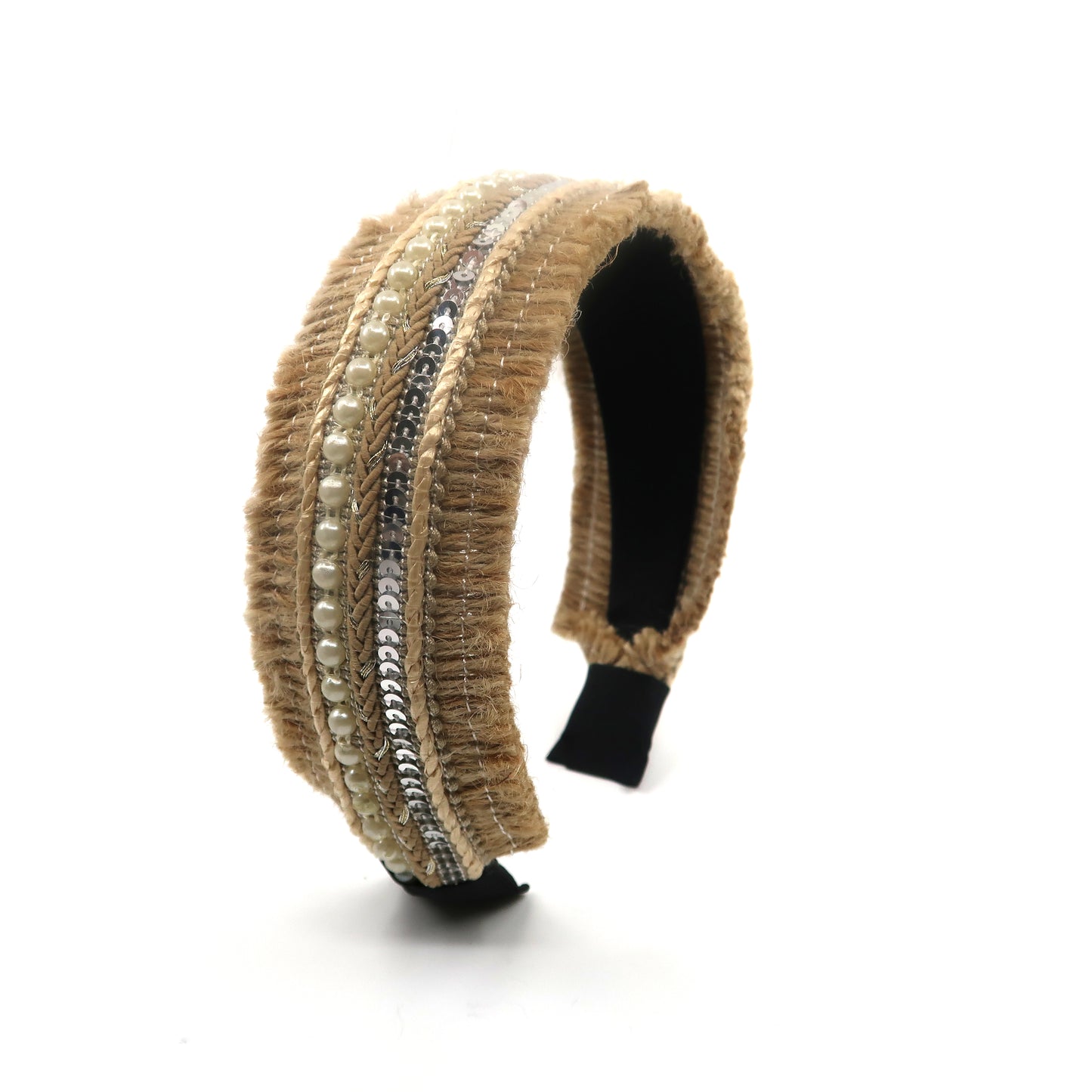 BOHO RAFFIA PEARL DECOR HEADBAND HB2417-25 (12PC)
