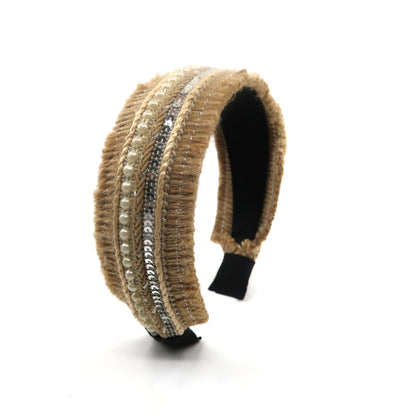 BOHO RAFFIA PEARL DECOR HEADBAND HB2417-25 (12PC)