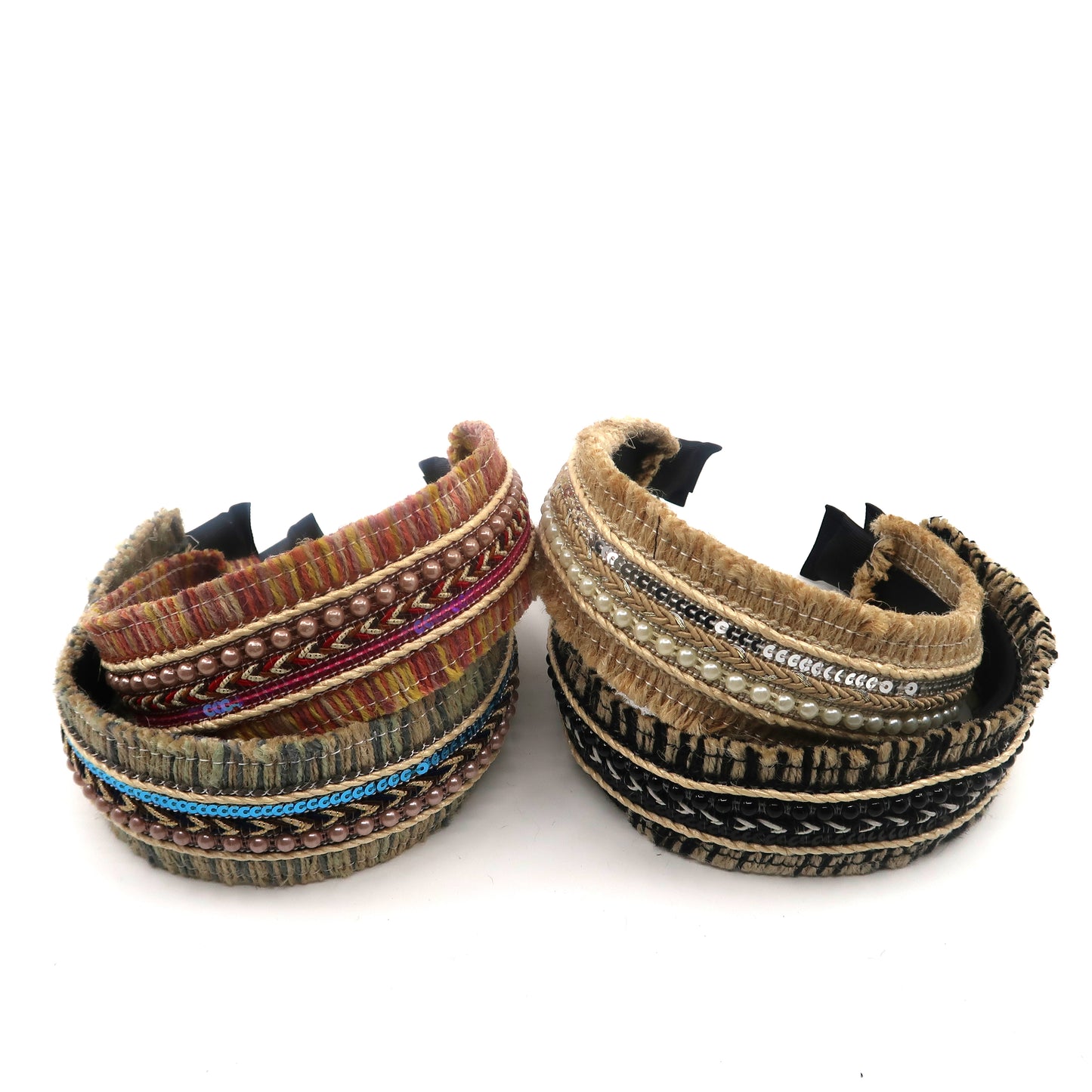 BOHO RAFFIA PEARL DECOR HEADBAND HB2417-25 (12PC)