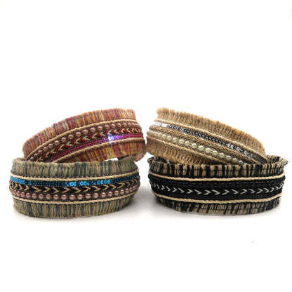 BOHO RAFFIA PEARL DECOR HEADBAND HB2417-25 (12PC)