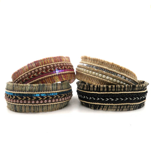 BOHO RAFFIA PEARL DECOR HEADBAND HB2417-25 (12PC)