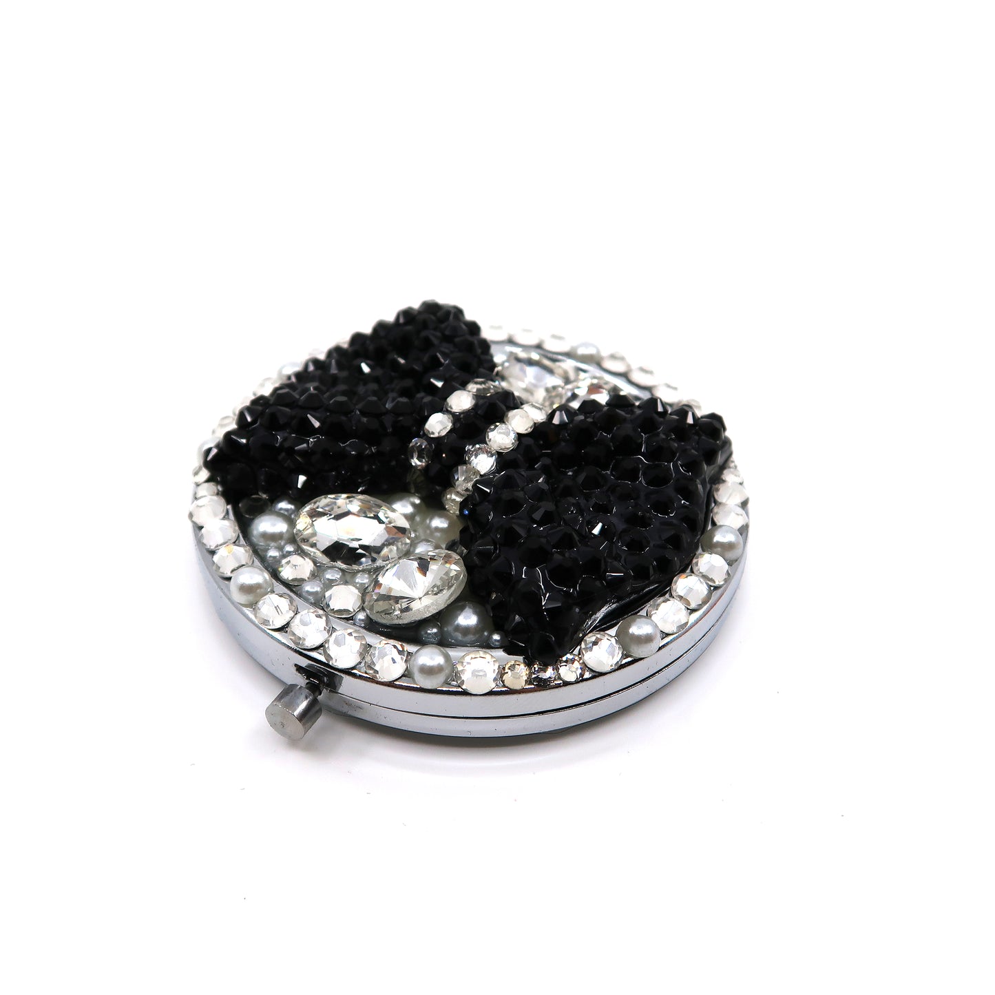 Black Ribbon Stone Charm Hand Mirror SS3222-18 (6PC)