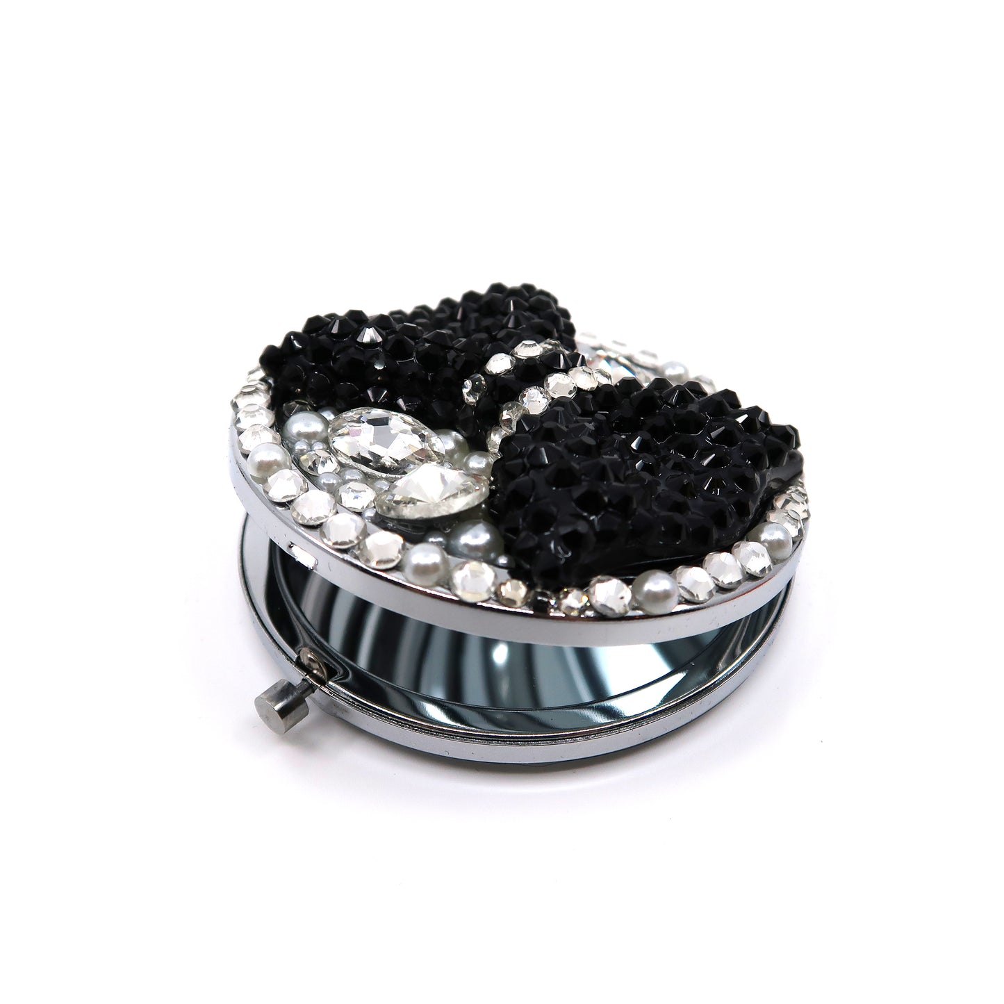 Black Ribbon Stone Charm Hand Mirror SS3222-18 (6PC)