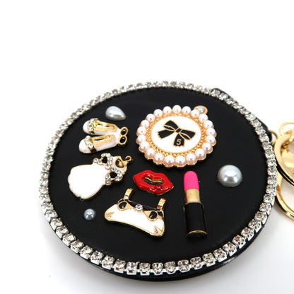 RHINESTONE MAKEUP CHARM TASSLE MIRROR KEY CHAIN KC3222-7(12PC)