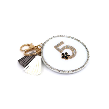RHINESTONE FIVE TASSLE MIRROR KEY CHAIN KC3222-2 (12PC)