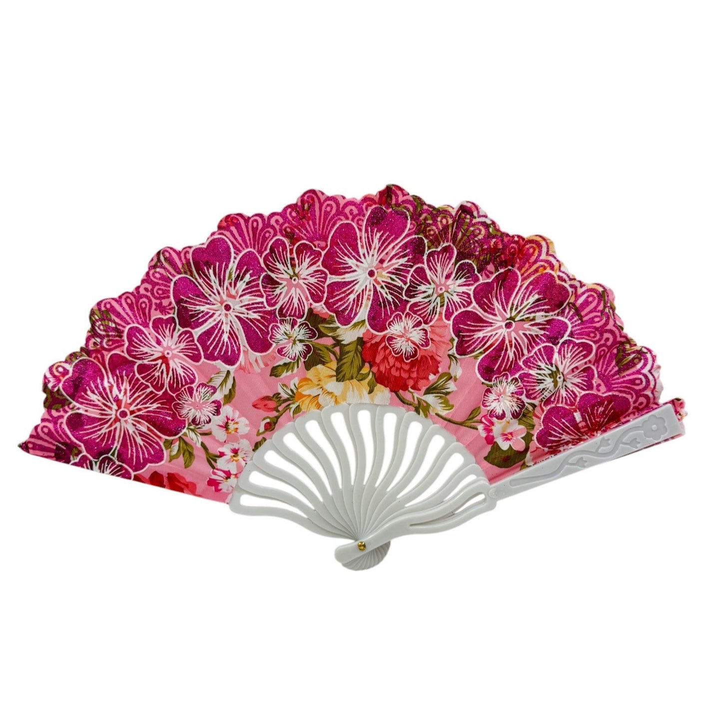 Glitter Flower Hand Held Folding Fan FN0449 (12PC)