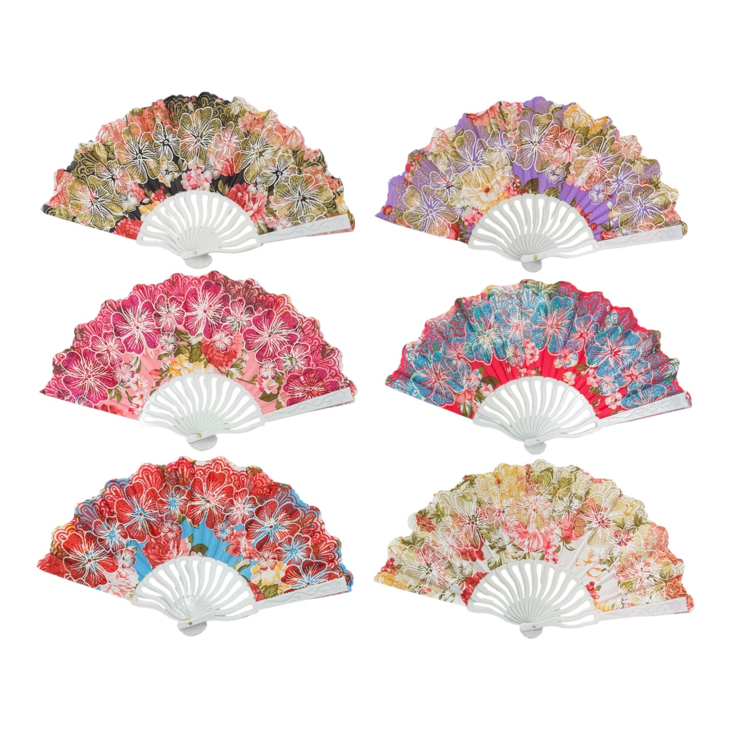 Glitter Flower Hand Held Folding Fan FN0449 (12PC)