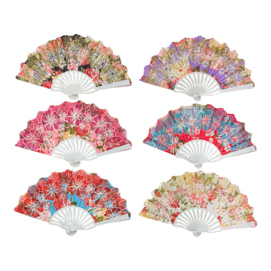 Glitter Flower Hand Held Folding Fan FN0449 (12PC)