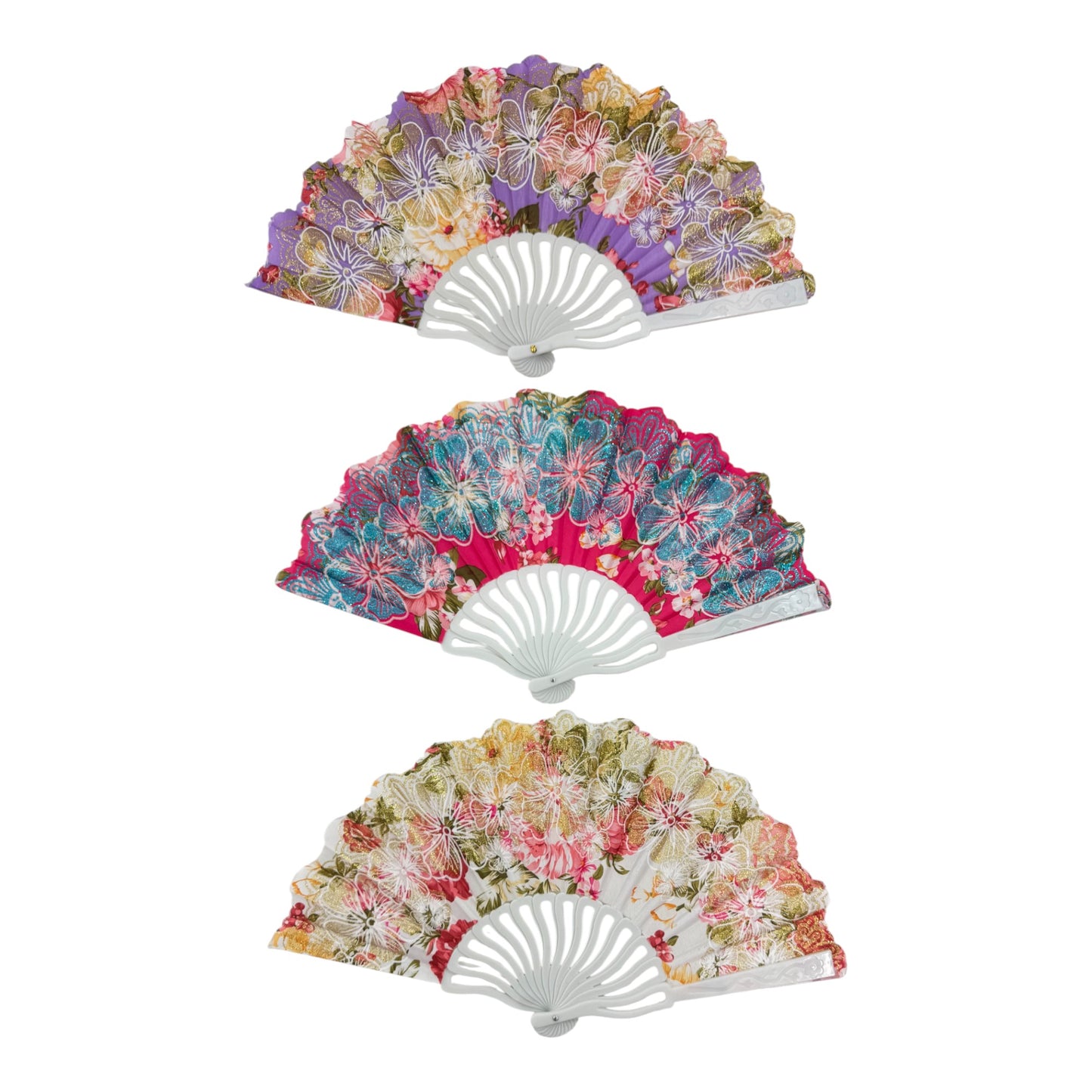 Glitter Flower Hand Held Folding Fan FN0449 (12PC)