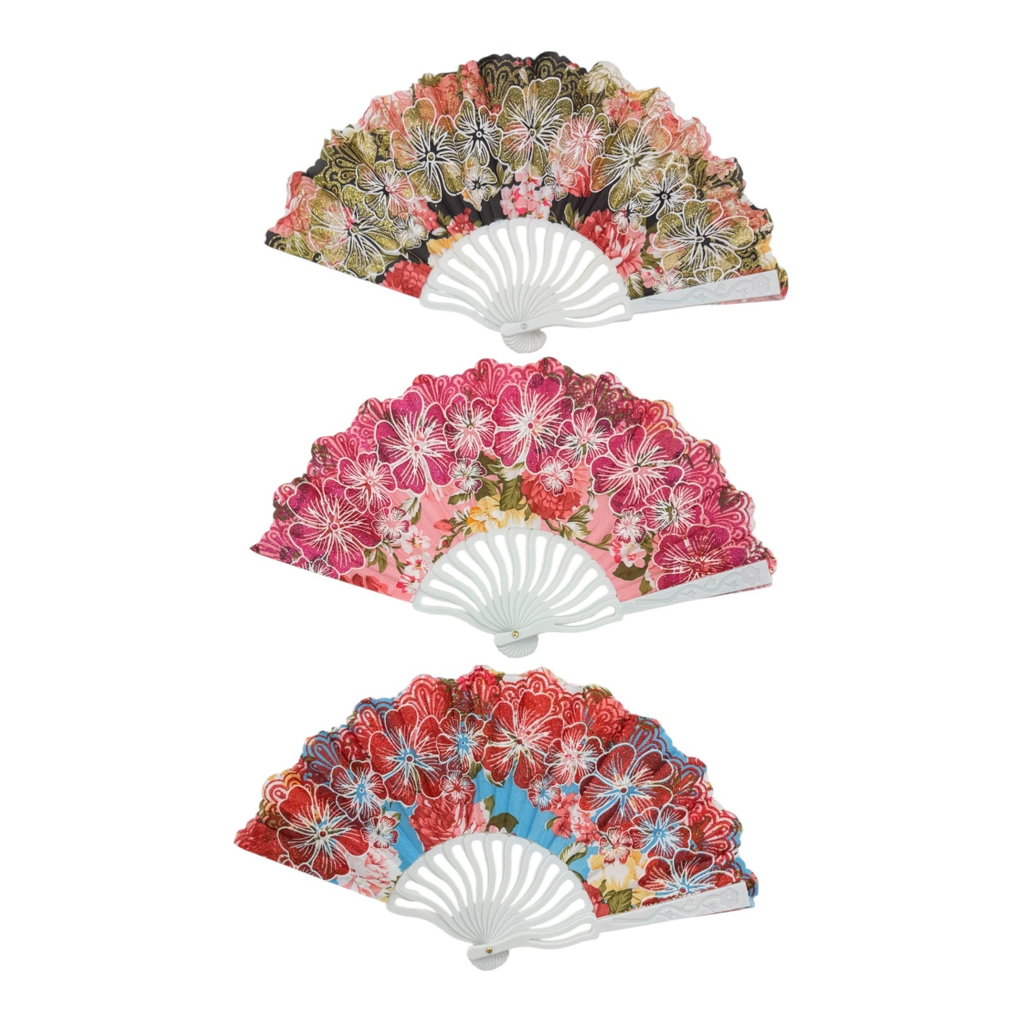 Glitter Flower Hand Held Folding Fan FN0449 (12PC)