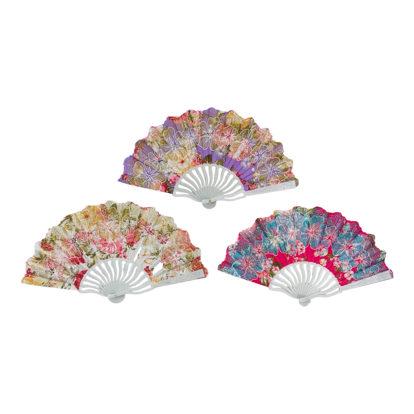 Glitter Flower Hand Held Folding Fan FN0449 (12PC)