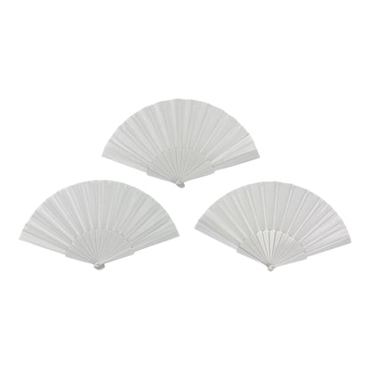 White On White Hand Held Folding Fan FN06 (12PC)