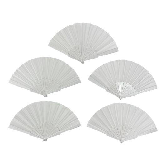 White On White Hand Held Folding Fan FN06 (12PC)