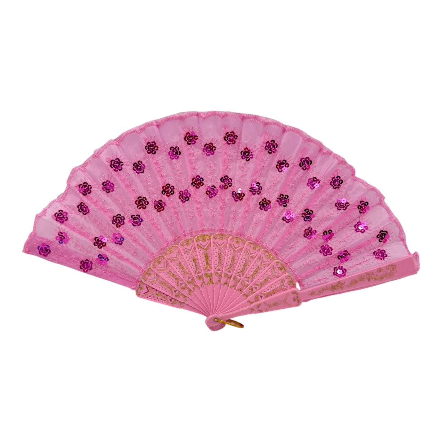 Multi Floral Sequin Hand Held Folding Fan FN0438 (12PC)