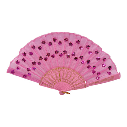 Multi Floral Sequin Hand Held Folding Fan FN0438 (12PC)