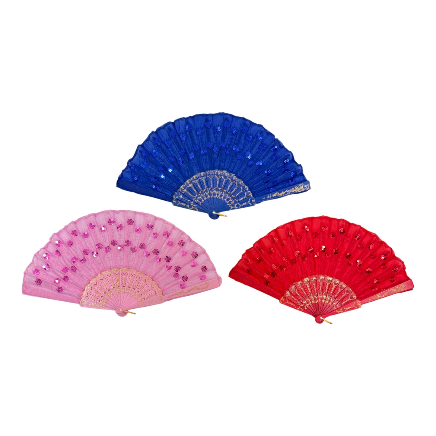 Multi Floral Sequin Hand Held Folding Fan FN0438 (12PC)