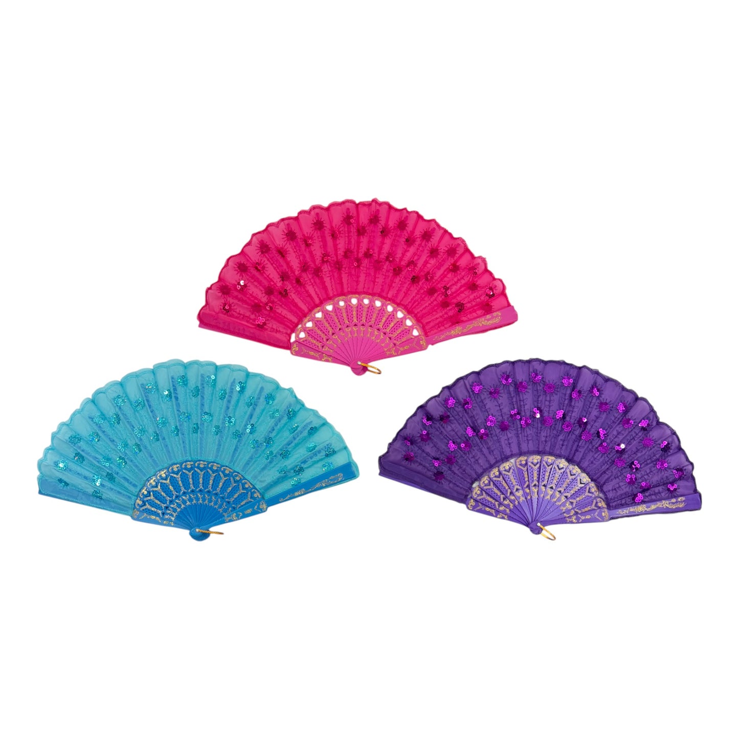 Multi Floral Sequin Hand Held Folding Fan FN0438 (12PC)