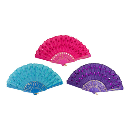 Multi Floral Sequin Hand Held Folding Fan FN0438 (12PC)