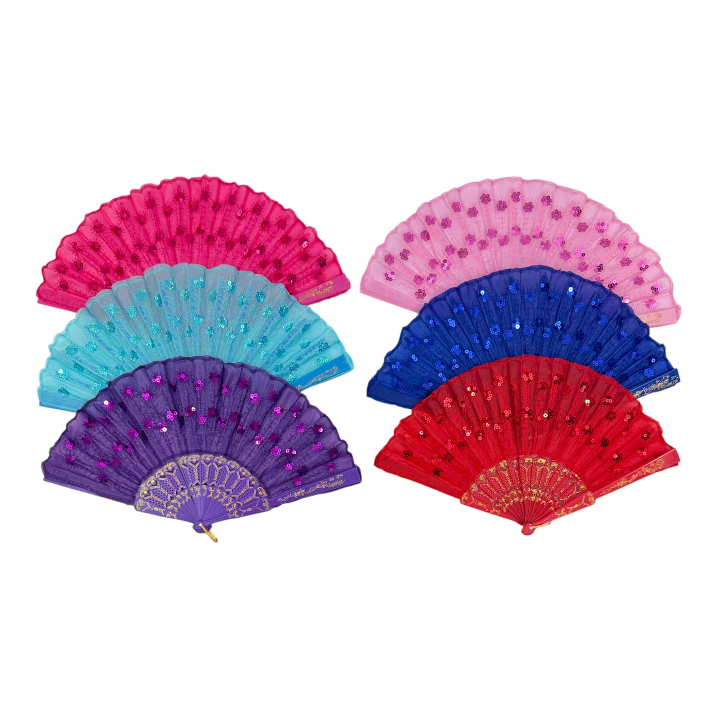 Multi Floral Sequin Hand Held Folding Fan FN0438 (12PC)
