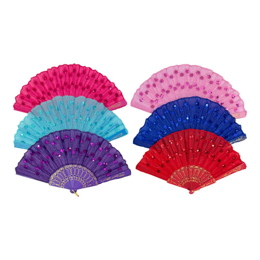 Multi Floral Sequin Hand Held Folding Fan FN0438 (12PC)