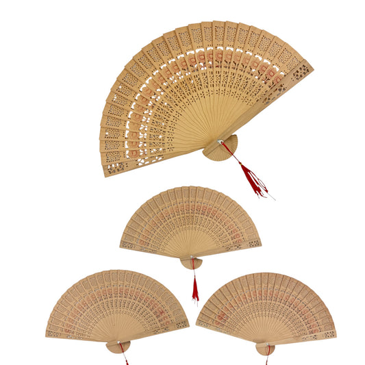 Dynasty Hollow Laser Cut Wooden Hand Held Folding Fan FN3813 (12PC)