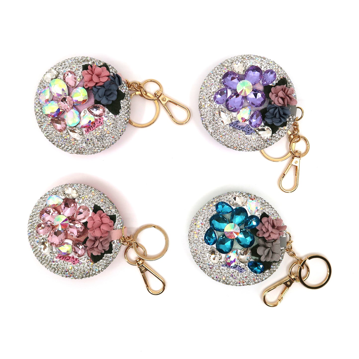 CRYSTAL FLOWER MIRROR KEY CHAIN 3222-47 (6PC)