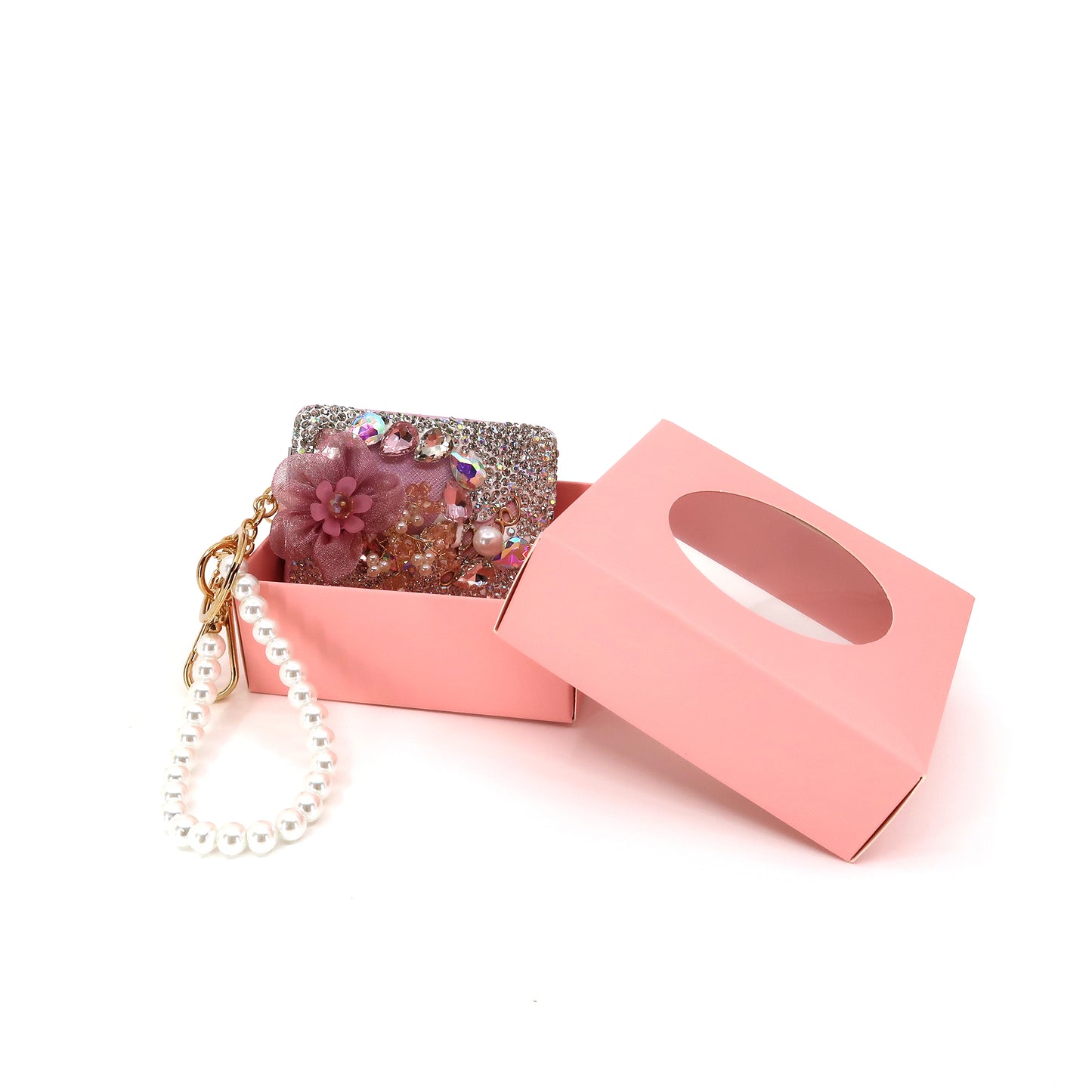 CRYSTAL FLOWER PEARL STRAP MIRROR KEY CHAIN KC3222-39 (12PC)