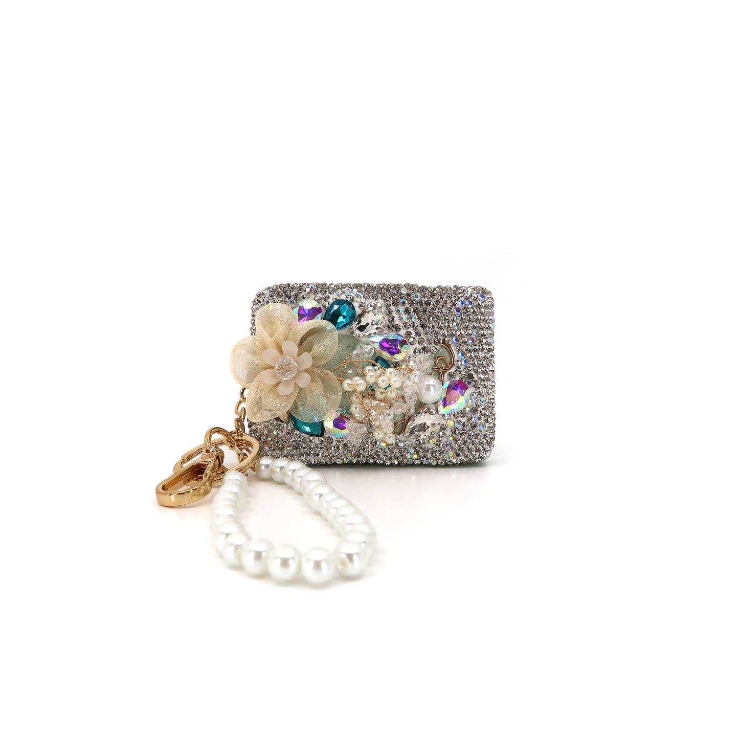 CRYSTAL FLOWER PEARL STRAP MIRROR KEY CHAIN KC3222-39 (12PC)