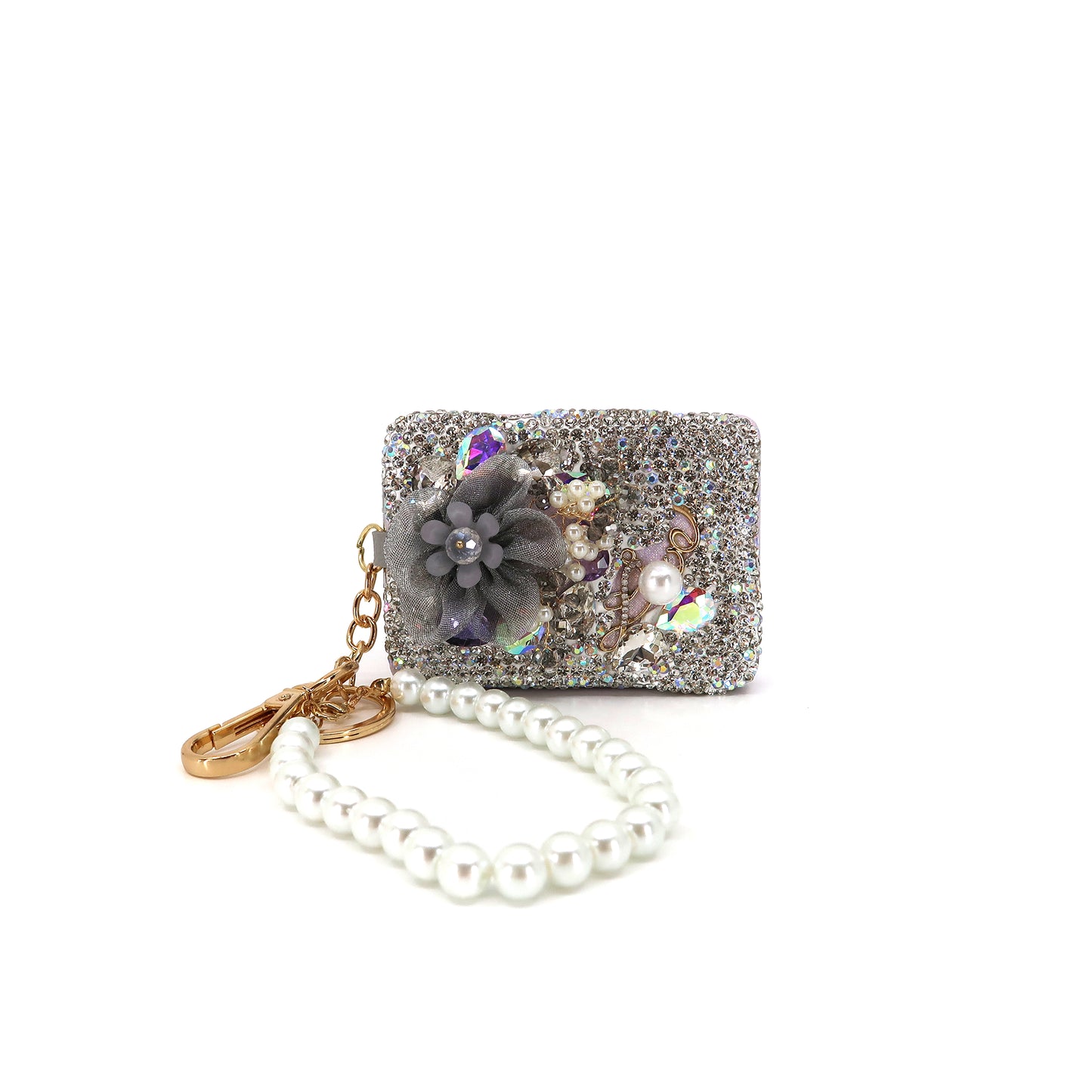 CRYSTAL FLOWER PEARL STRAP MIRROR KEY CHAIN KC3222-39 (12PC)