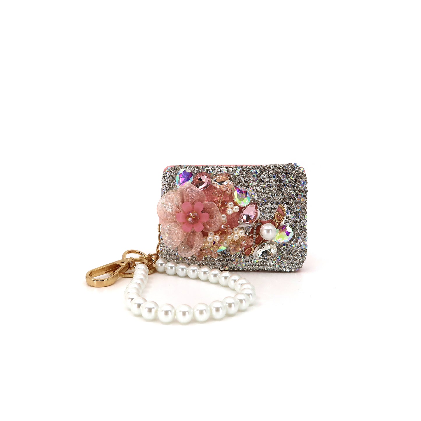 CRYSTAL FLOWER PEARL STRAP MIRROR KEY CHAIN KC3222-39 (12PC)