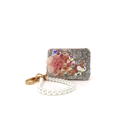 CRYSTAL FLOWER PEARL STRAP MIRROR KEY CHAIN KC3222-39 (12PC)