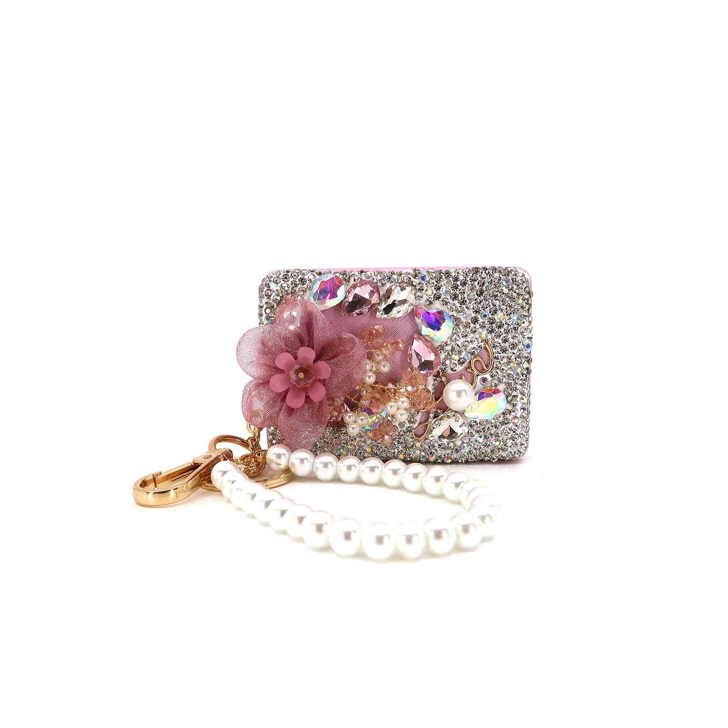 CRYSTAL FLOWER PEARL STRAP MIRROR KEY CHAIN KC3222-39 (12PC)